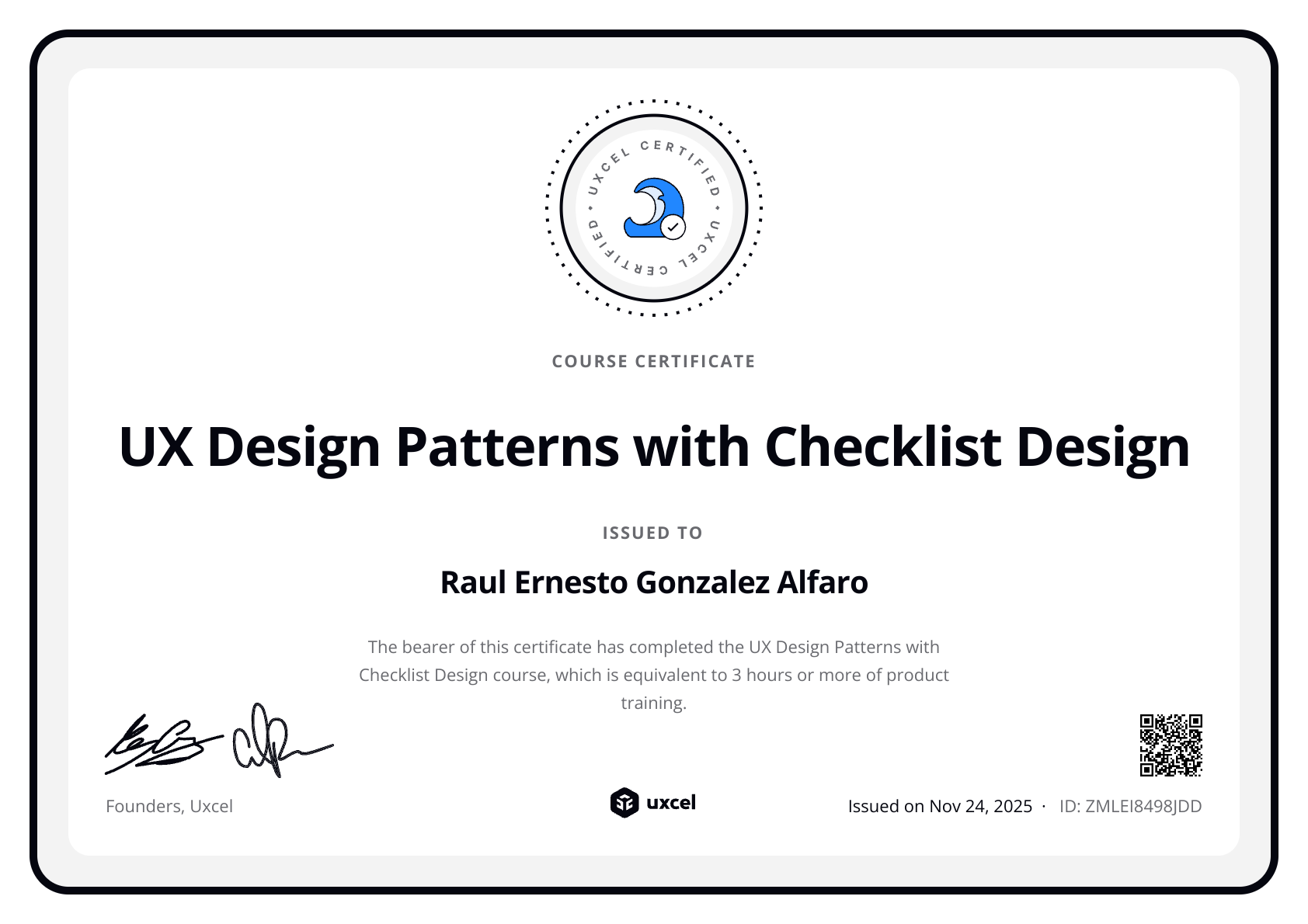 Raul Ernesto Gonzalez Alfaro's certificate